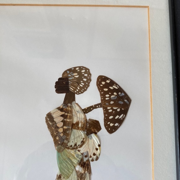 Vintage AFRICAN BUTTERFLY ART Framed Tribal Woman Collage Picture Artist’s Signe - Picture 2 of 6